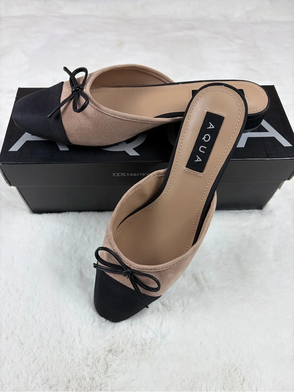 AQUA Bloomingdale’s Snip Toe Flats NEW Black/Nude 8 - Picture 4 of 9